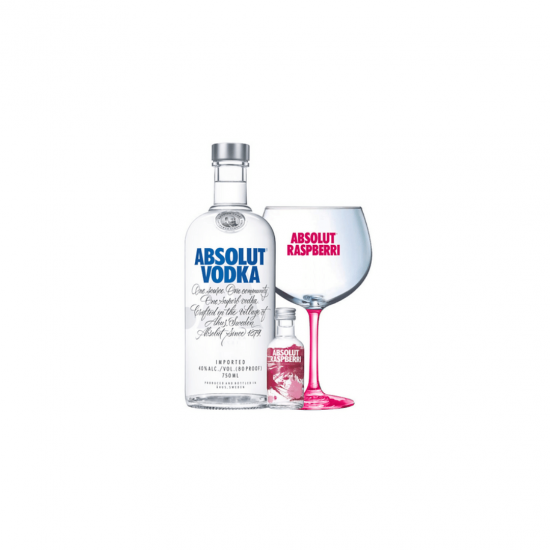Kit Vodka Absolut 750ml + Absolut Raspberri 50ml + Copa