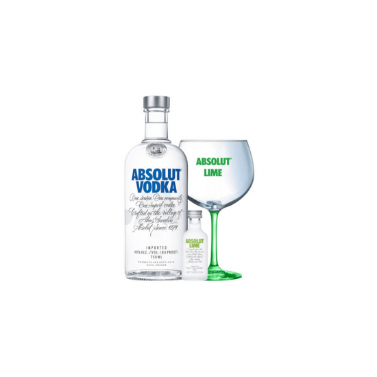 Kit Absolut Vodka 750ml + Absolut Lime 50ml + Copa